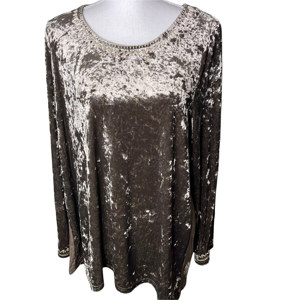 Andree By Unit Embroidered Brown Velvet Top